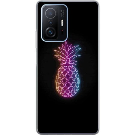 Kompatibelt Mobildeksel til Xiaomi Xiaomi 11T Pro Neonlysillustrasjon av ananas i fargerikt lys mot svart bakgrunn