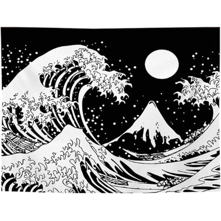 Svartvita linjer, konstvägg hängande gobeläng, mandala tyg, bohemisk väggduk (svart 3, 200 x 150 cm)