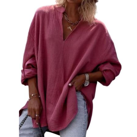 Damer Enfärgad V-ringad Tröja Långärmad Tunikablus