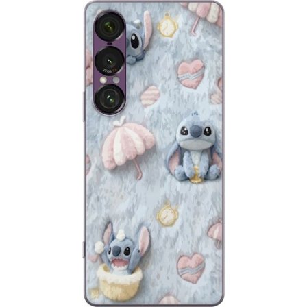 Kompatibelt Mobildeksel til Sony Xperia 1 VII Broder mønster med hjerter, paraplyer og pastellfarget myk bakgrunn