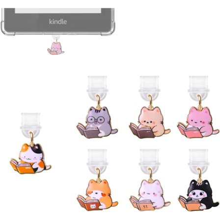 Kindle Støvhætte Charm, 7-pak Søde Bogorm Kat Charms, Type C/USB C Støvhætte Portbeskytter Tilbehør til iPhone Katteelskere Gave (Kat)