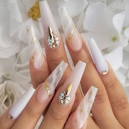 IC Press-on Naglar Långa Vita Kista Falska Naglar Ballerina R