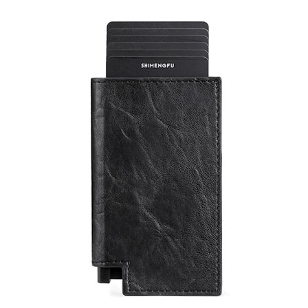 Män - Svart RFID Anti-Piracy Korthållare Bifold Läderplånbok med Dragkedja Bank Kreditkortshållare för Sedlar och Mynt