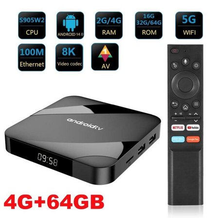 Android 14.0 Smart TV-boks 8K HD Smart TV Set-top-boks AV1 Dual-WIFI BT Stemmefjernkontroll 3D Video Mediaspiller Hjemmekino Set-top-boks