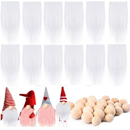 Set med 12 Tomteskägg med träkulor VIT VIT Vit[ca]