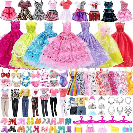 63 stk. Barbie Dukke Tøj Sæt Tilbehør Kjoler Toppe Bukser Sko Håndtasker Badetøj Sæt til 11,5 tommer Dukke