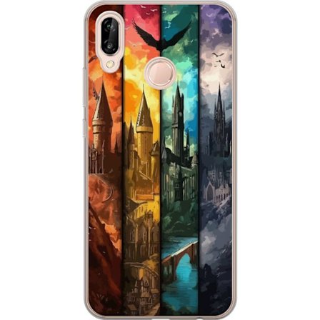 Kompatibelt Mobilskal till Huawei Huawei P20 lite Fyra magiska slott i olika elementfärger, episk fantasykonst med eld vatten luft och mörker i deta