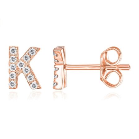 S925 Sterling Silver Zircon Stud Earrings 26 English Letter Zirconium Full Diamond Earrings --- Rose Gold K