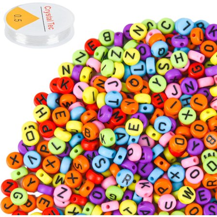 1000 Fargerike Bokstavperler for Vennskapsarmbånd, 4x7mm Svarte og Hvite Fargede Alfabet Armbånd Lagingssett Bokstaver med Krystalltråd, AZ