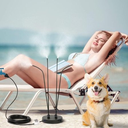 Udendørs Mister, 8m Slange + 4 Tågedyser + 1 Adapter (3/4) til Terrasse, Have, Kæledyr og Børns Vandlege KLB