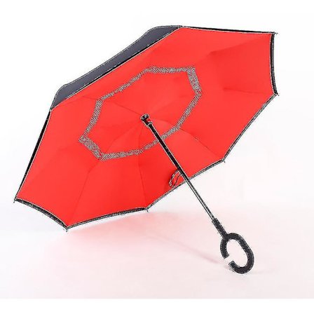 C- Parasol Fällbart Regn Vindtätt Paraply Dubbla Lager Inverterad Omvänd--lilja Blomma