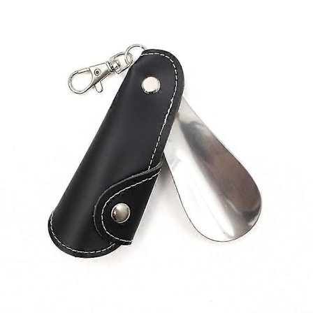 Metallinen kenkälusikka avaimenperä miehille ja naisille, matkakokoinen kenkälusikka nahkakannella