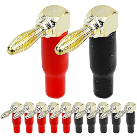 12 stk. 90 graders bananplugger, 4 mm ren kobber gullbelagt L-form banankontakter for høyttalerkabel, lyd-/videomottakere, forsterkere