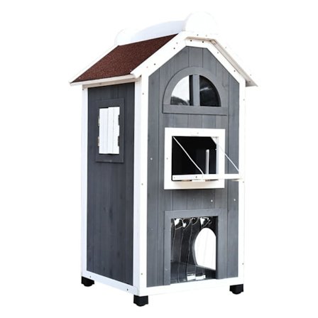Rootz Cat House - Grå, Vit - Ved, Asfalt - 23,22 cm x 21,65 cm x