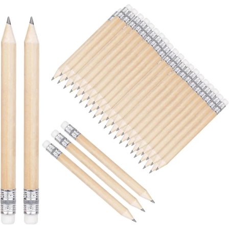 Mini Blyertspennor 50-pack med Sudd 10 cm Korta Träpennor för