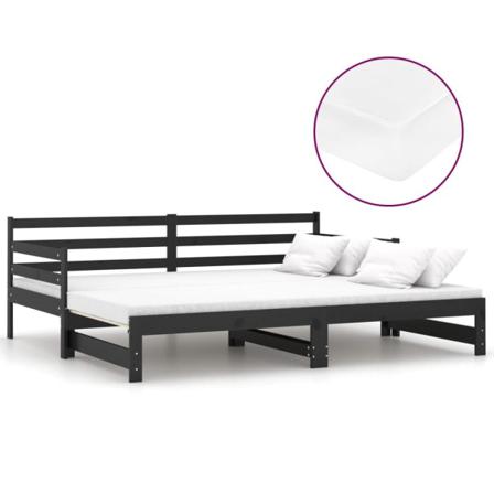 Vidaxl Dagbädd Utdragbar 2x(90x200) Cm Svart Massiv Furu Svart