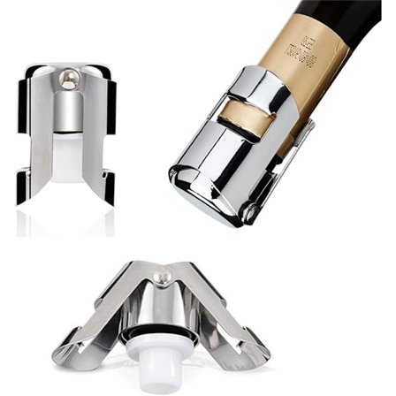 Sett med 3 Champagneflaskepropper, Innebygd Forlengelses Silikonpropp Rustfritt Stål Vinflaskeforsegler Kork (3)