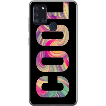 Yhteensopiva Puhelinkuori Samsung Samsung Galaxy A21s Nykytaiteellinen typografia taiteilu sanaa LOVE nestemäisissä sateenkaariväreissä mustaa tau