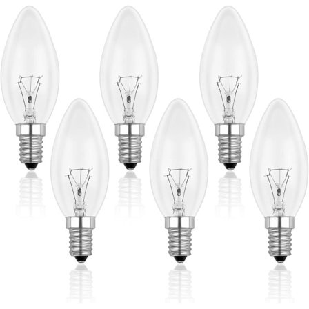 E14 40W Kirkas Hehkulamppu, Himmennettävä Hehkulamppu, Lämmin Valkoinen 2700K, 400lm, Liekki Hehkulamppu, E14 Edison Kierrekanta Hehkulamput, 6 kpl - 
