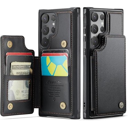 Læder Wallet Case til Samsung Galaxy S24 Ultra med Kort Slot, RFID-blokering, Magnetisk Flip Stand, Stødsikkert Unisex Cover