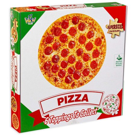 Stort rundt puslespil 300 brikker pizza sjovt madpuzzle