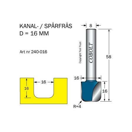 Cobolt 240-016 Kanalfres D=16 R=4 L=16, Maskintilbehør & forbruk