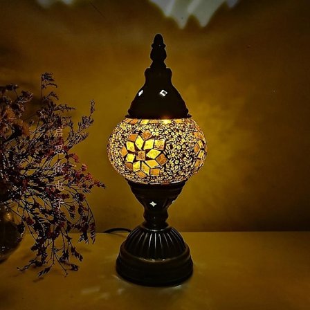 Tyrkisk mosaikk bordlampe Vintage Art Deco Håndlagde Lamparas De Mesa Mosaikkglass Romantisk sengelampe Lamparas- Perfet-max