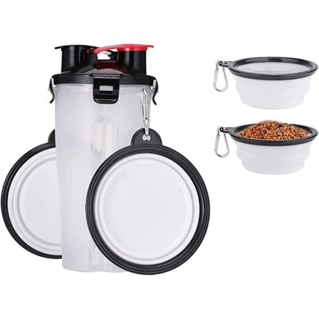 2 i 1 Hund Vattenflaska, Vattenflaska Och Mat Med 2 Hopvikbara Skålar, Bärbar Vattenflaska