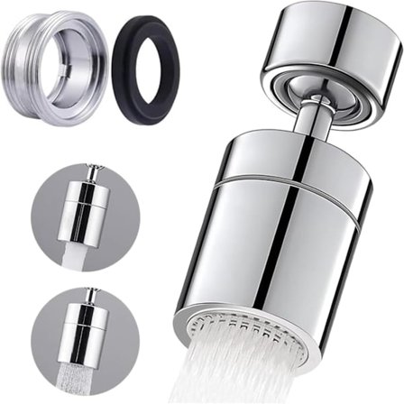 Vannkranfeste roterbart 360° luftkranstråle regulator med to stråletyper M22/24 vannkran sil med adapter for bad og kjøkken