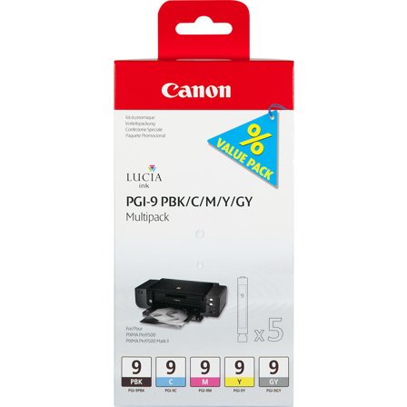 Canon PGI-9 PBK/C/M/Y/GY Multi-Pack - 5-pack - grå, gul, cyan, magenta, fotosort - originalblekk for PIXMA Pro9500 Mark II og PIXMA Pro9500