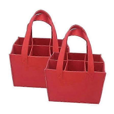 2-pak Filt Vinflaske Taske Genanvendelig Indkøbstaske til 12 Flasker 24x16x18cm Rød
