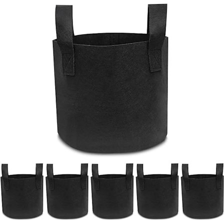 Pakke med 5 31L Sorte Planteposer i Non-Woven Stof - Holdbare, Genanvendelige