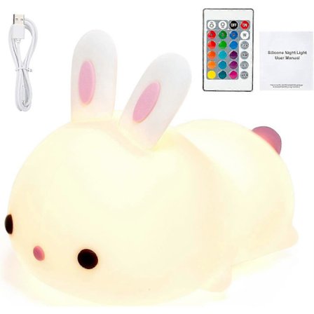 Baby Nattlampe, LED Nattlampe for Barn Flerfarget Silikon Kaninlampe