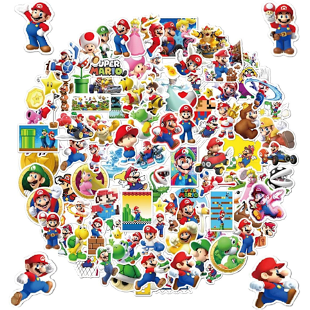 100 kappaleen Mario Bros -tarrasetti, Super Mario -vinyyli vedenpitävä tarra, koristetarra pyörään
