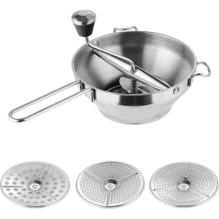 Ergonomiset keittiön sosemylly, ruokamylly, manuaalinen vihannespuristin, ruostumattomasta teräksestä valmistettu vihannesmylly 3 siiviläosalla, 