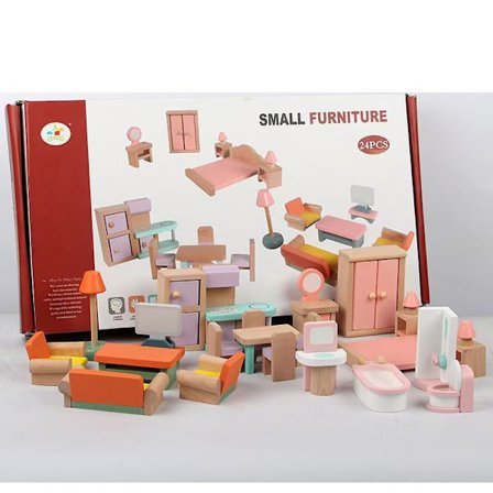 24 Deler Dukkehusmøbler i Tre, Miniatyr Dukkehustilbehør