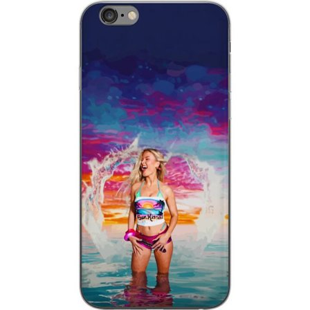 Kompatibelt Mobildeksel til Apple iPhone 6 Plus Blond kvinne i fargerik strandantrekk som leker i havet ved solnedgang