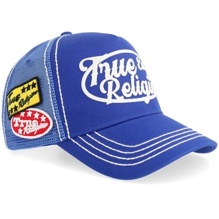 True Religion - Blue - trucker - Cap - "True Contrast Imperial Blue A-frame Trucker " - Hatstore