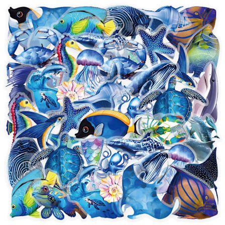 100-pak Natur Klistermærker | 8 Temaer PET Mærkater | Vandtæt Dekoration til Laptop, Kuffert, Vandflaske (Havdyr Stil)