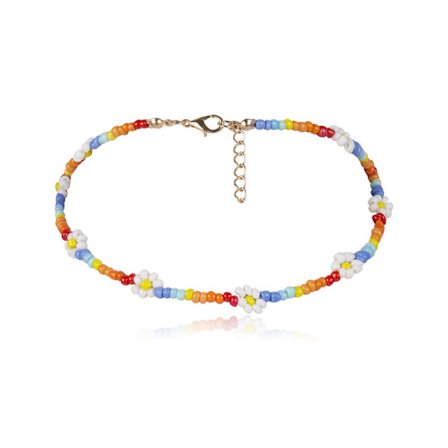 Färgglatt halsband med prästkrageblommor, handgjort blommigt halsband