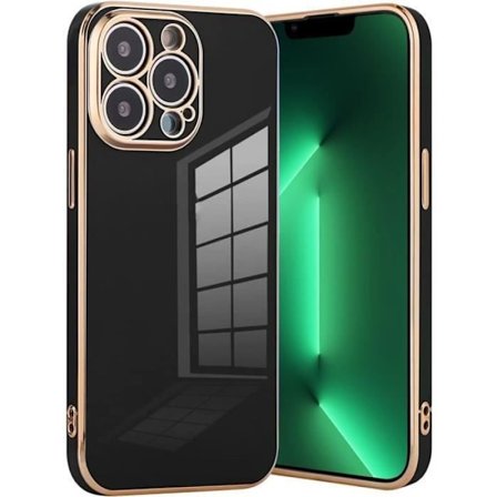 Skyddsskal - E.F.CONNECTION - för iPhone 13 Pro Max - Flexibelt - Höjd Kant Fram - Guld Kant