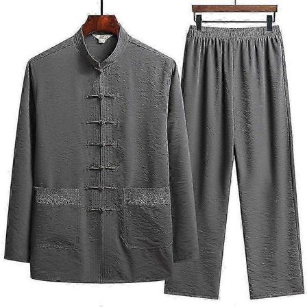 Perinteinen Hanfu-vaatesetti puuvilla- ja pellavakankaasta, Kung Fu -paita, Tai Chi -asu ja soljelliset housut