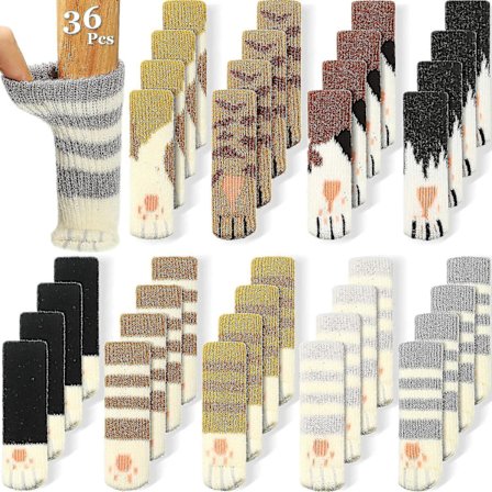 36 Stykker (9 Sæt) Kattestøvler til Stole, Kattepoter til Stoleben, Kattemøbler Sokker, Strikkede Møbelsokker