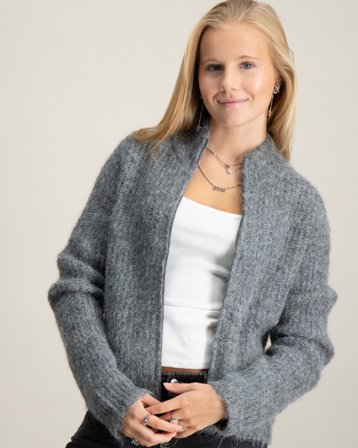 LMTD NLFNULO LS SHORT KNIT CARDIGAN Gris Pulls Fille - Kids Brand Store