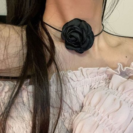 Rose Flower Choker Rose Choker Halskjede SVART 110CM