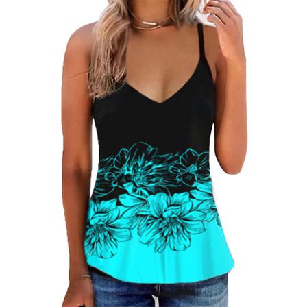 Linne Sommartryckt Cami Tee Väst Bohemian Style V-neck Printed
