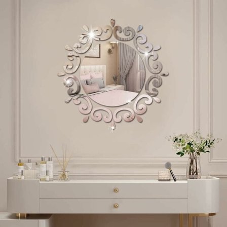 Vintage-henkinen pyöreä seinäpeili, ontto simpukankuorireunus koristaa makuuhuonetta ja olohuonetta, helppo tarrasovellus, puhdista seinä ensin