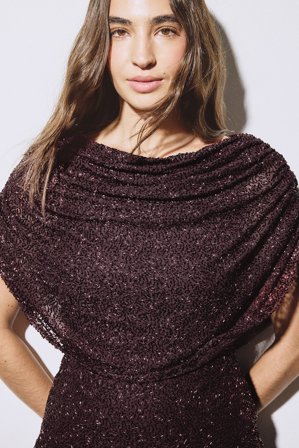 NA-KD Miniklänning med pärlor och cape - Festklänningar - Burgundy - S (EU 34-36)