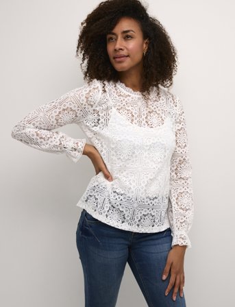 Cream Crtiley Lace Blouse - White - 40