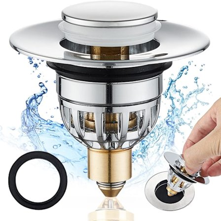 Baderomsvaskplugg, innfelt vaskplugg, egnet for 34-40 mm avløpshull, plastkropp